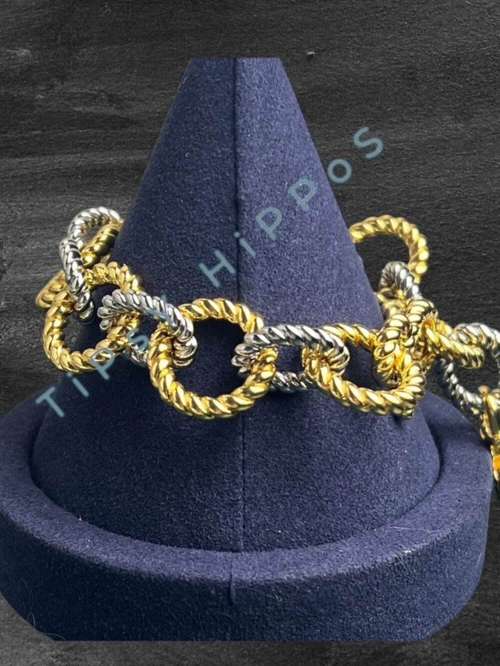 Tory Burch Gold & Silver Twist Rope Chain Bracelet With Logo Pendant In Gift Pou